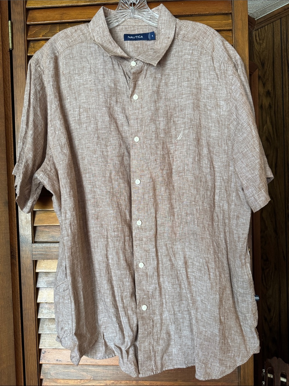 Nautica Men's Short-Sleeve Linen Button-Down Shirt in Light Brown